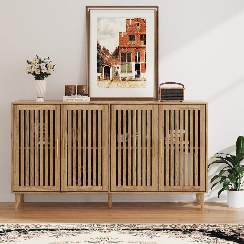 Buffet Cabinet with Storage,Sideboard with Grille Doors&Adjustable Shelf,...