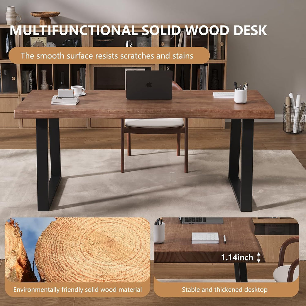 Pine computer desk, modern solid wood home office desk, long rural farmhouse ...