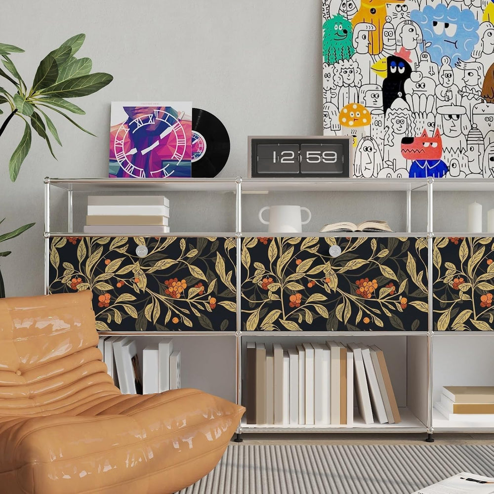 Black Vintage Leaves Berries Peel and Stick Wallpaper 17.5" x 393"