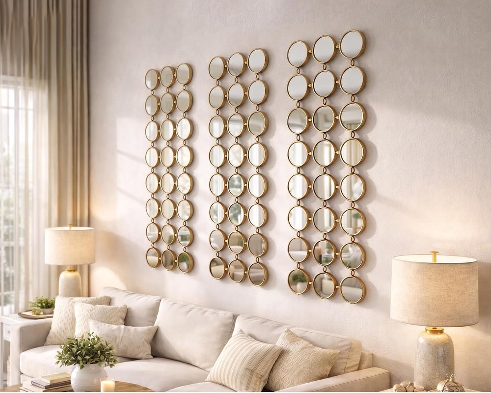 Gold Multi Mirror Wall Decor, 24 Mini Mirrors, 40.5 x 14.5 in