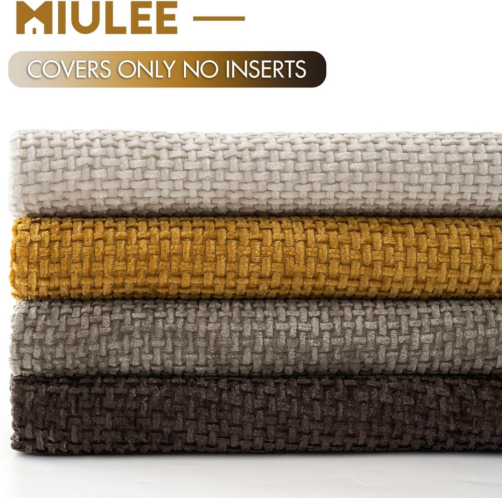 MIULEE Decorative Chenille Fall Pillow Covers Gold Brown 18x18 Pack of 4