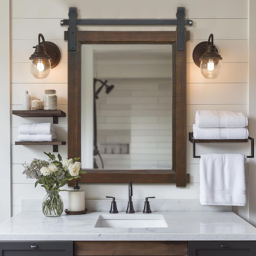 Besdomus Rustic Bathroom Vanity Mirror: 22"x30" Brown Farmhouse Bar...