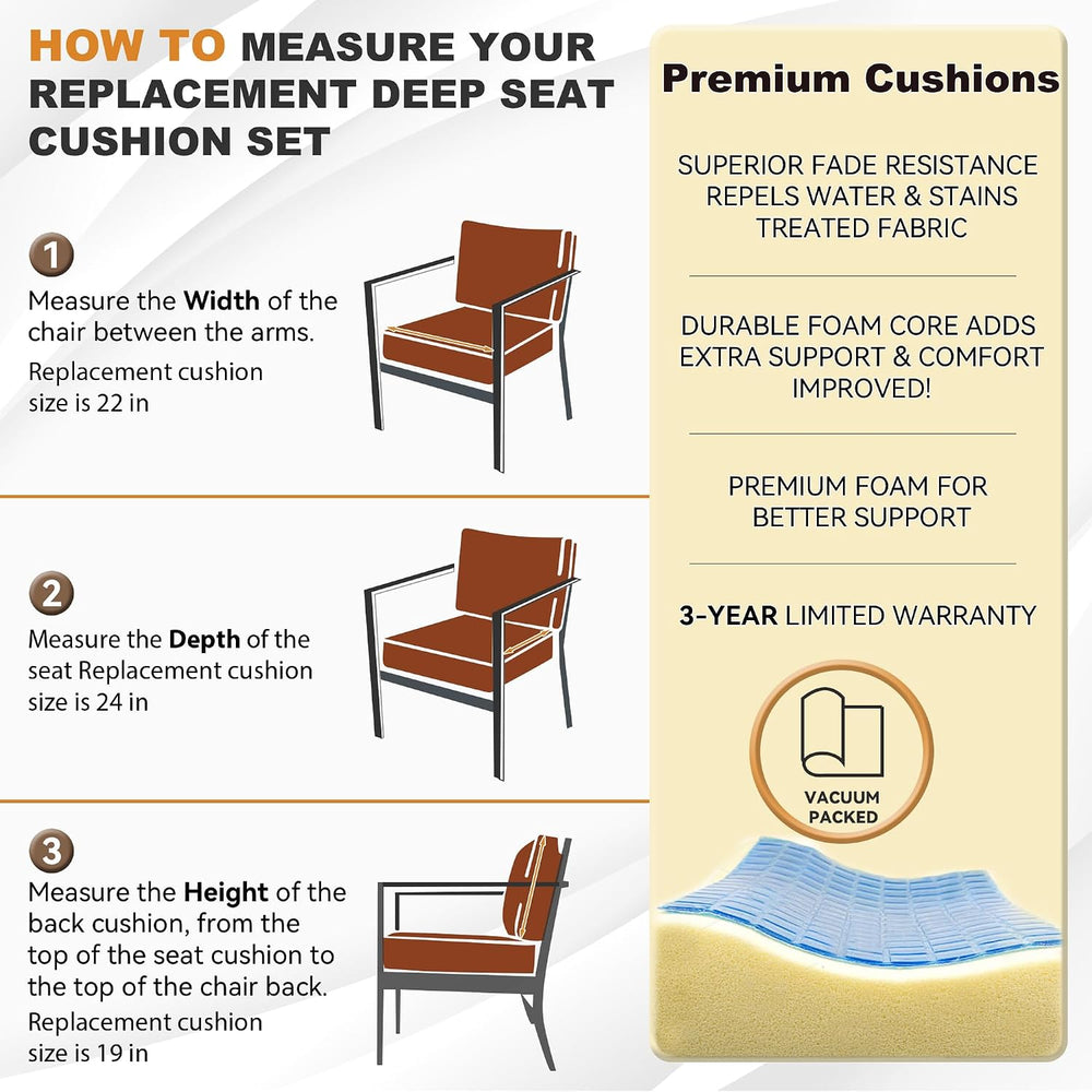 Deep Seat Patio Cushions Set 24 x 22 Inch, Olefin Fabric, Patio Furniture Cus...