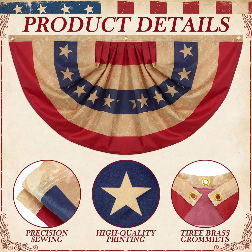 Fanfanwin 6 Pcs Tea Stained Patriotic Bunting Flag 4th July Banner,2x4 Ft