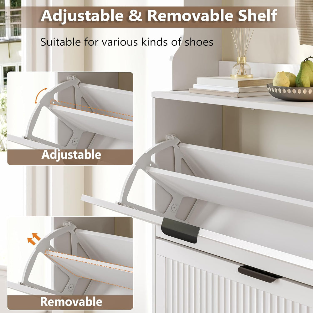 BORNOON Shoe Cabinet for Entryway with Coat Rack, Slim Fluted Design