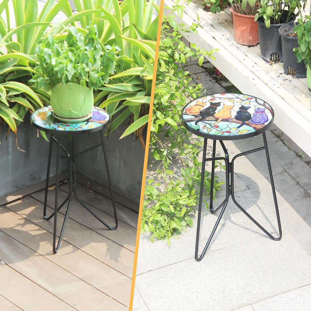 12 Inch Folding Outdoor Side Tea Table,Five Kitties Small Accent Tables, Plan...