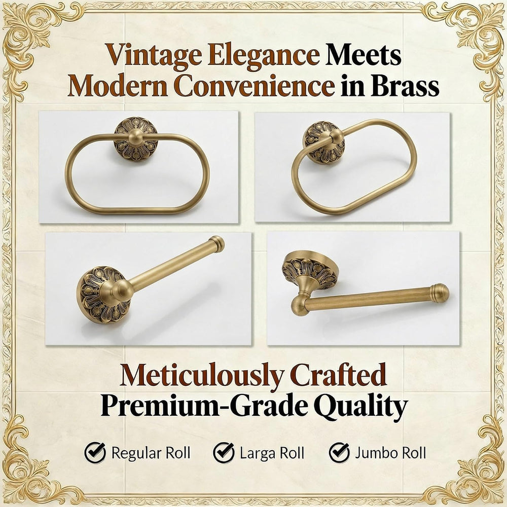 Antique Brass Toilet Paper Holder and Rectangle Hand Towel Ring Set