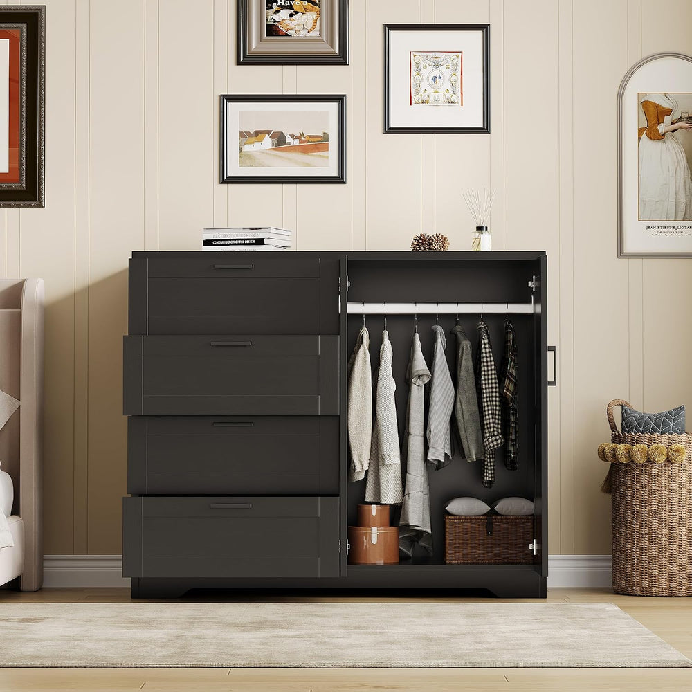 GarveeHome Multifunctional Wooden Dresser for Bedroom, 43.3 in H 2 Door Wardr...