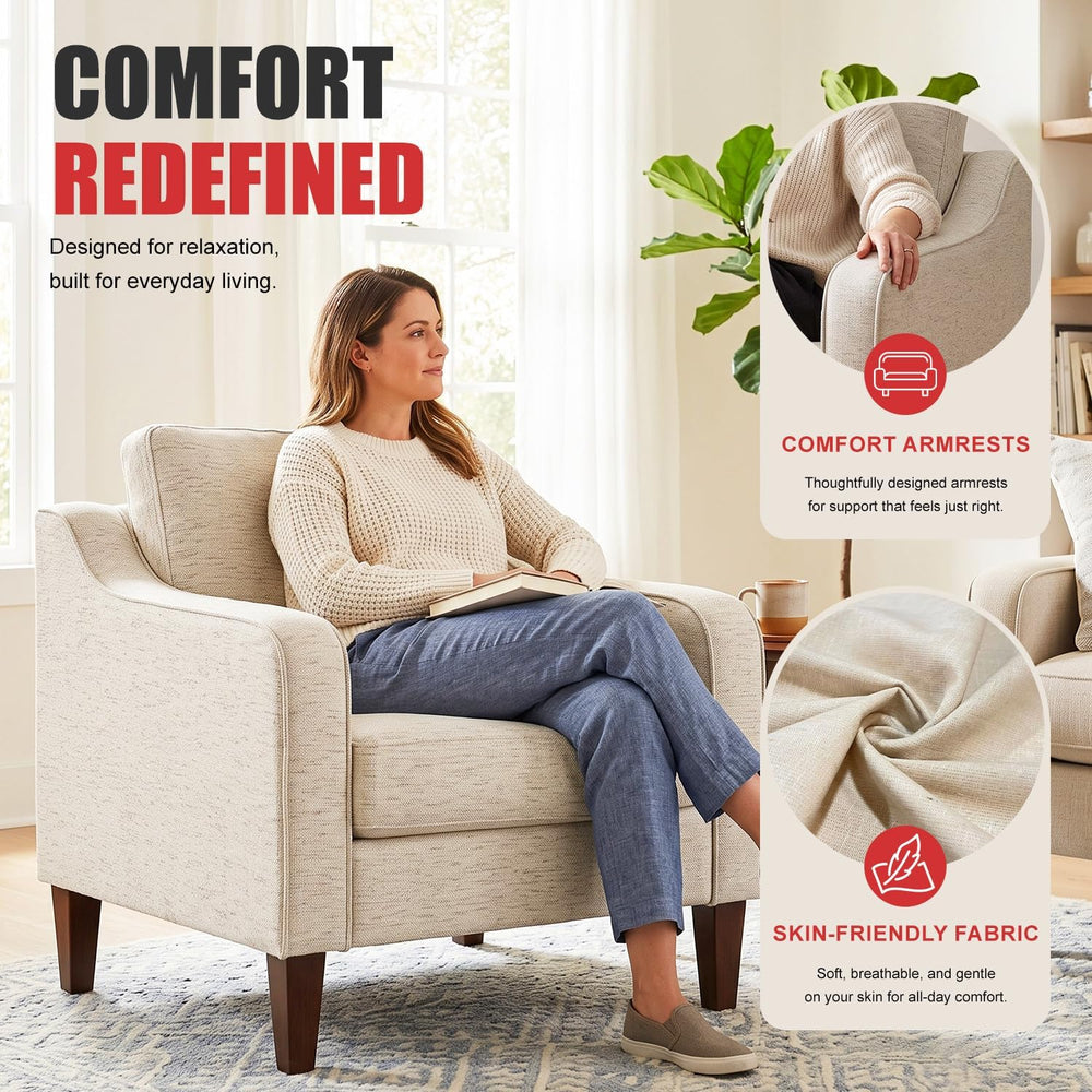 BestMassage Accent Chair, Beige Fabric Upholstered Armchair