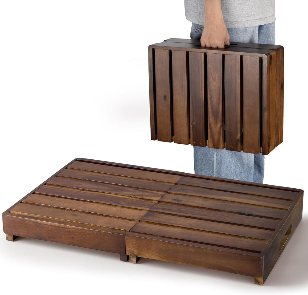 HOLANA 25in Foldable Wood Step Stool for Adults with Handles (Walnut Color)