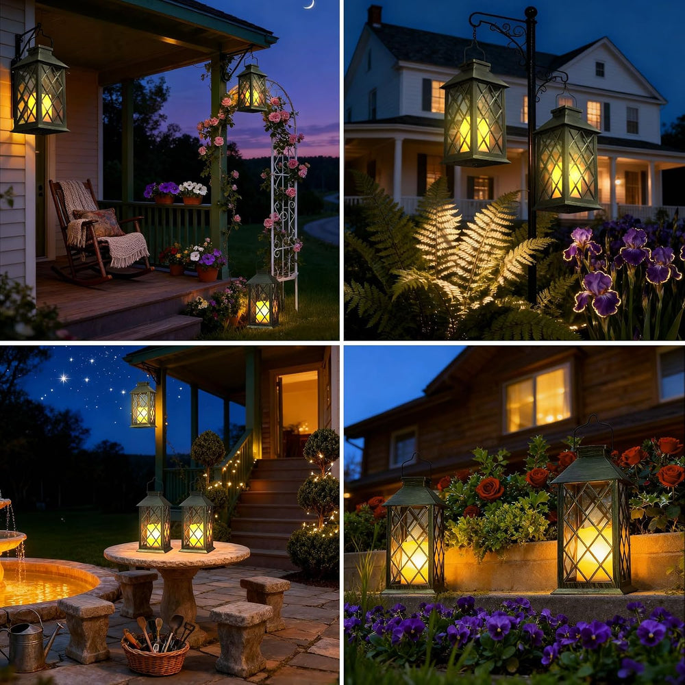 Otdair Solar Lanterns Outdoor Waterproof 14" Flickering LED, 2 Pack, Bronze