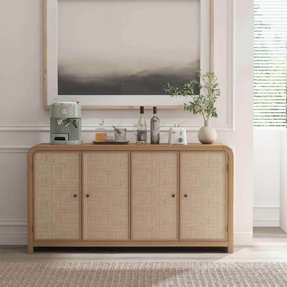 Oak Rattan Sideboard Buffet Cabinet, 60'', 4 Doors