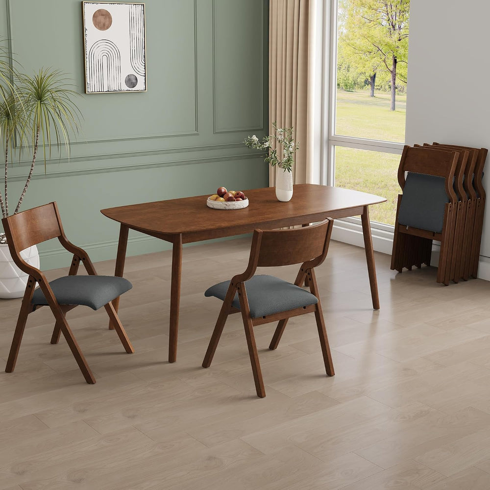 Ball & Cast Upholstered Folding Dining Chairs Set of 2, Foldable Wooden C...