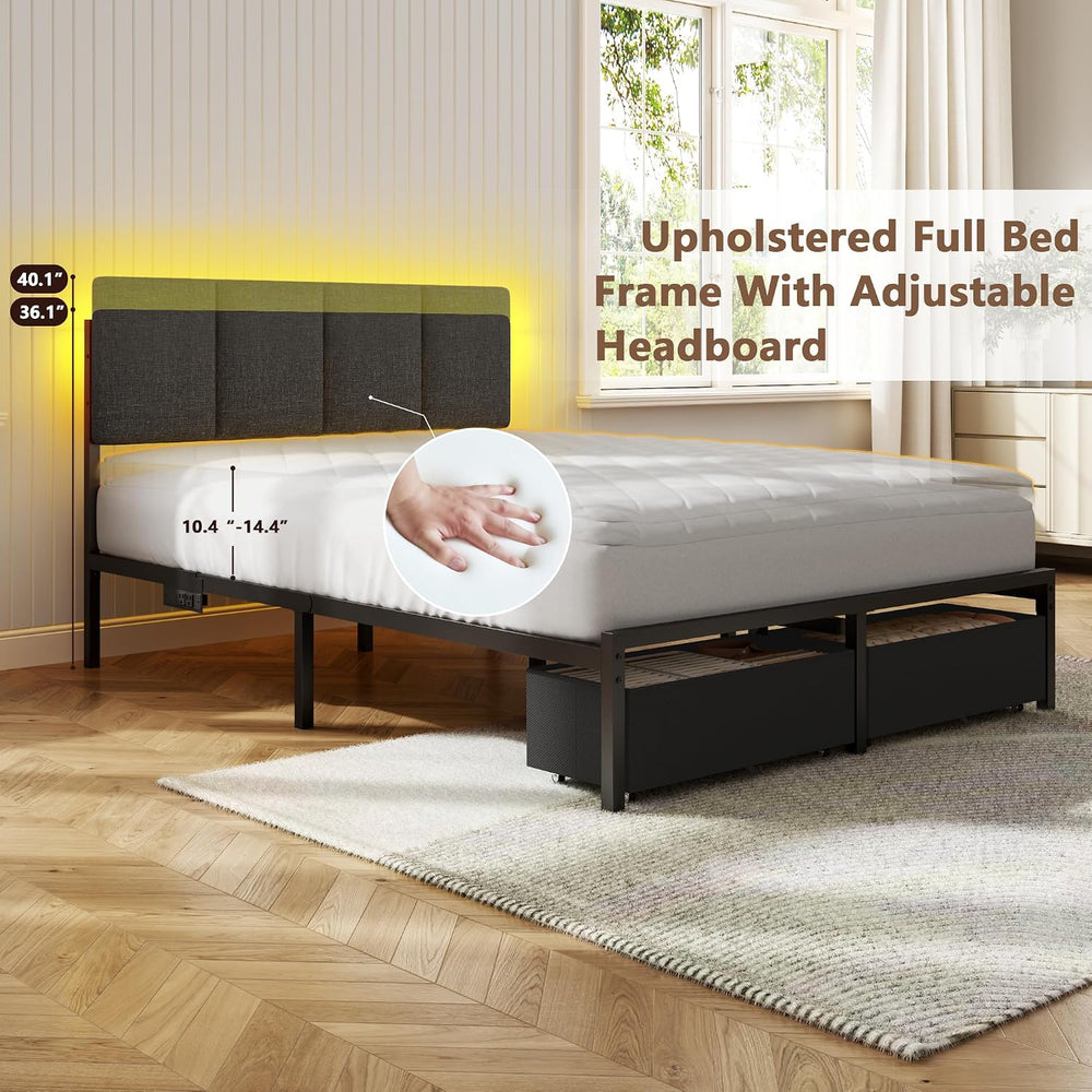 Furnulem Full Size Bed Frame with Upholstered Headboard & 2 Storage Drawers