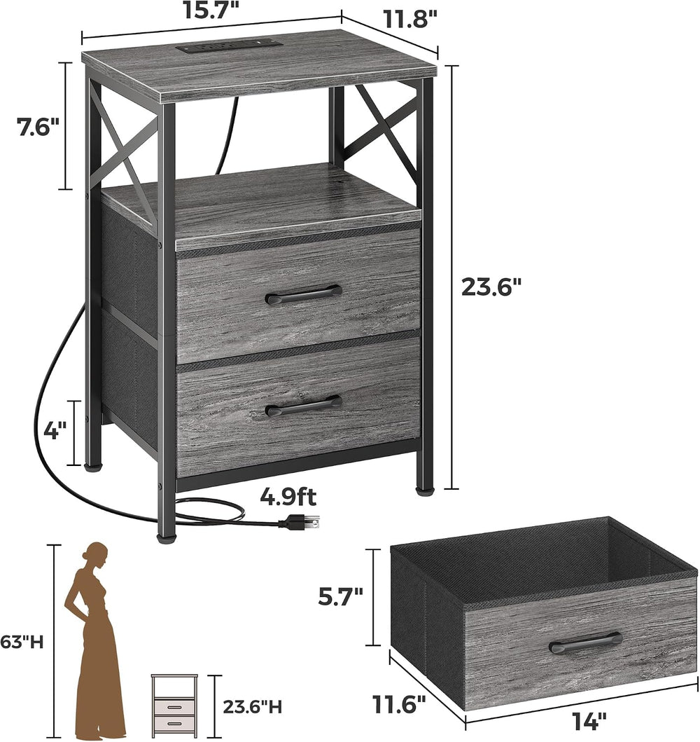 Huuger Night Stand with Charger Station, USB-C Port, End Table