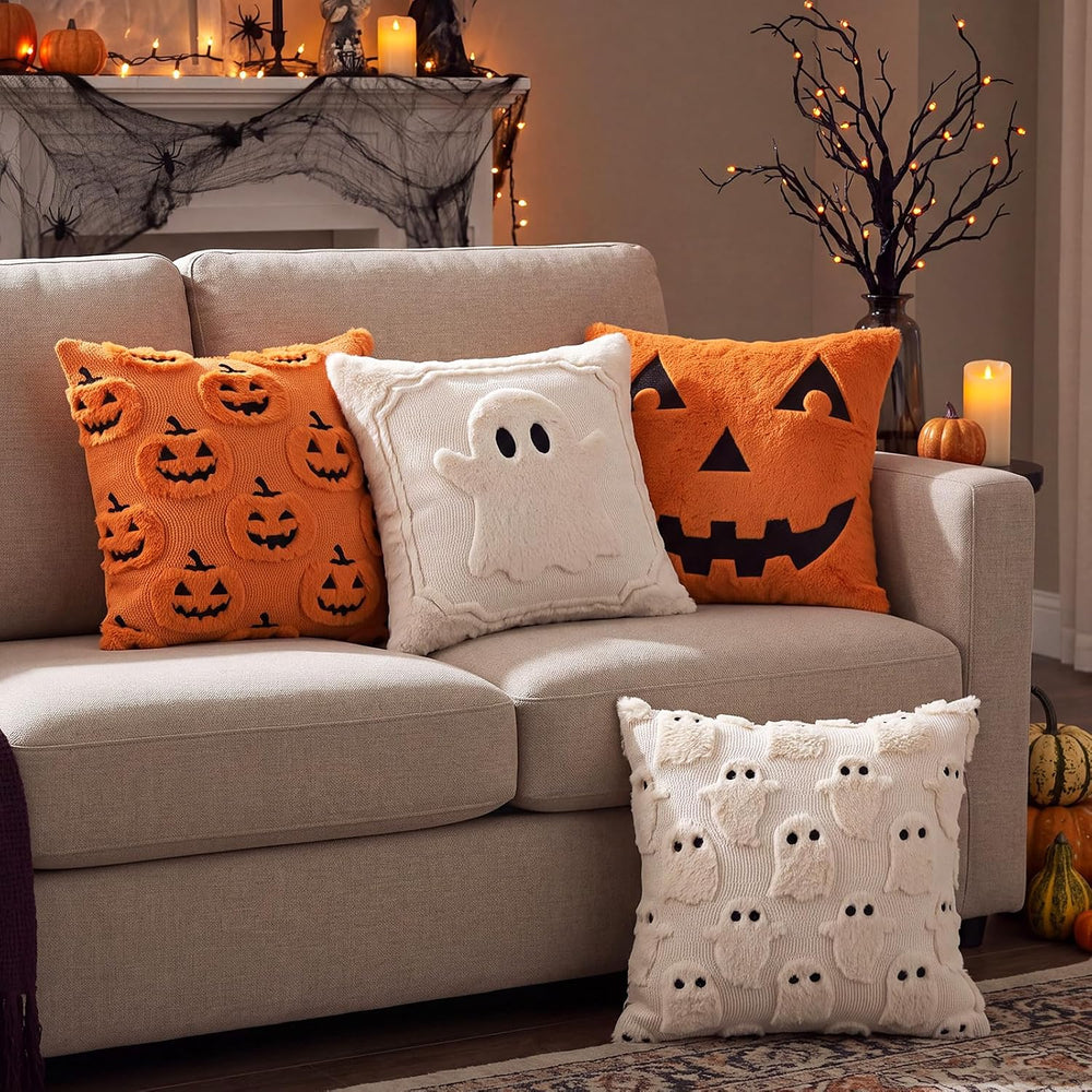 4 Pcs Halloween Throw Pillow Cover 18x18 Ghost Pumpkin Jack Decoration