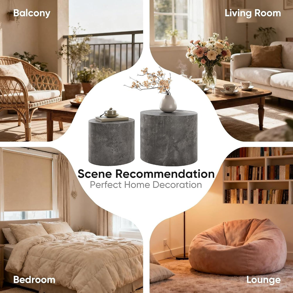 Nesting Round Coffee Table Set of 2, Accent End Table for Small Spaces, Morde...