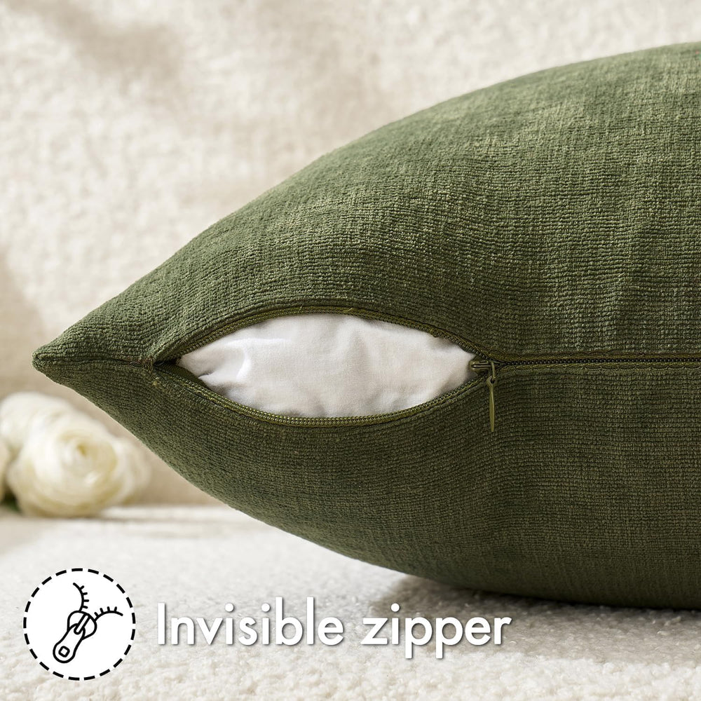 MIULEE Olive Green Chenille Couch Euro Throw Pillow Covers, 26x26