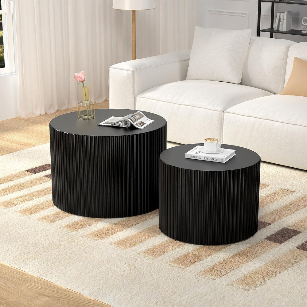 Round Wood Coffee Table Set of 2 Nesting Coffee Tables Black 18.9 inch