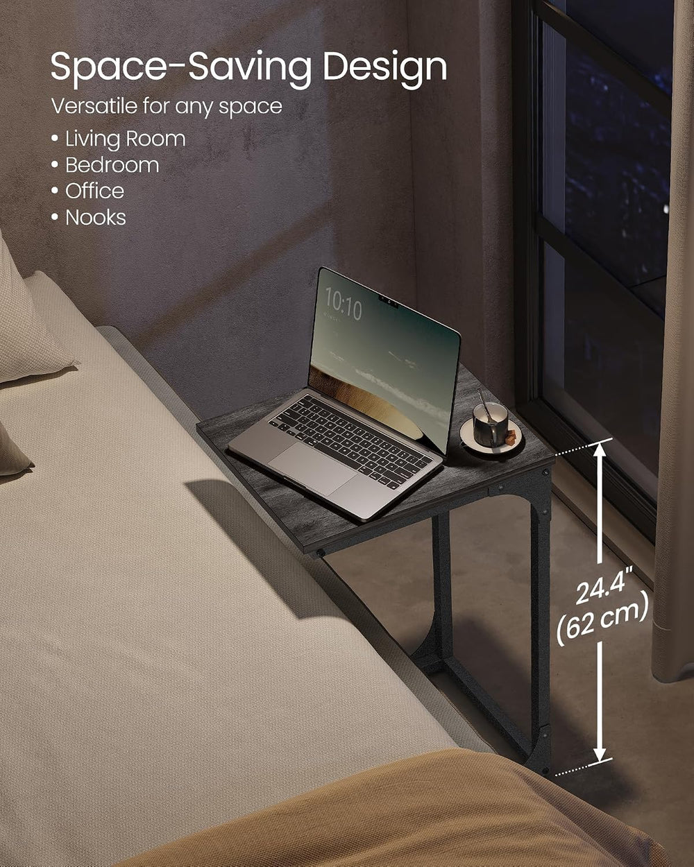 VASAGLE C-Shaped End Table, Small Sofa Side Table with Metal Frame