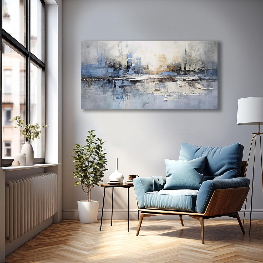 VHMING Abstract Wall Art Wall Decor Blue and Gray White Modern Canvas Wall Pa...