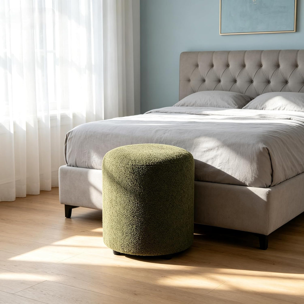 YDcosyfy Modern Round Ottoman Set of 2, Teddy Fleece Vanity Stool Footrest, U...