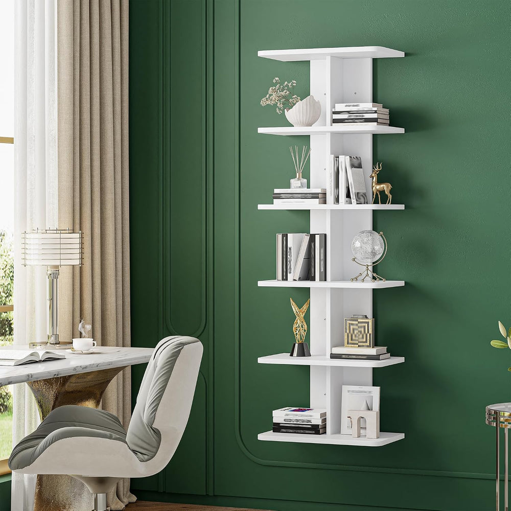 REIBII 6 Tier Wall Shelves,Vertical Column Shelf for Room Storage, White