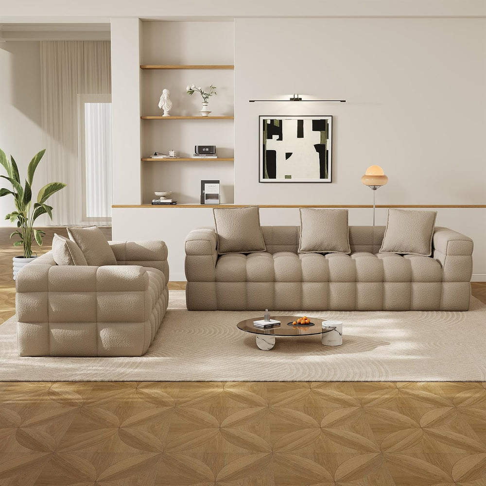 2 Pcs Modern Boneless Sofa for Living Room, Cloud Sectional,Light Brown