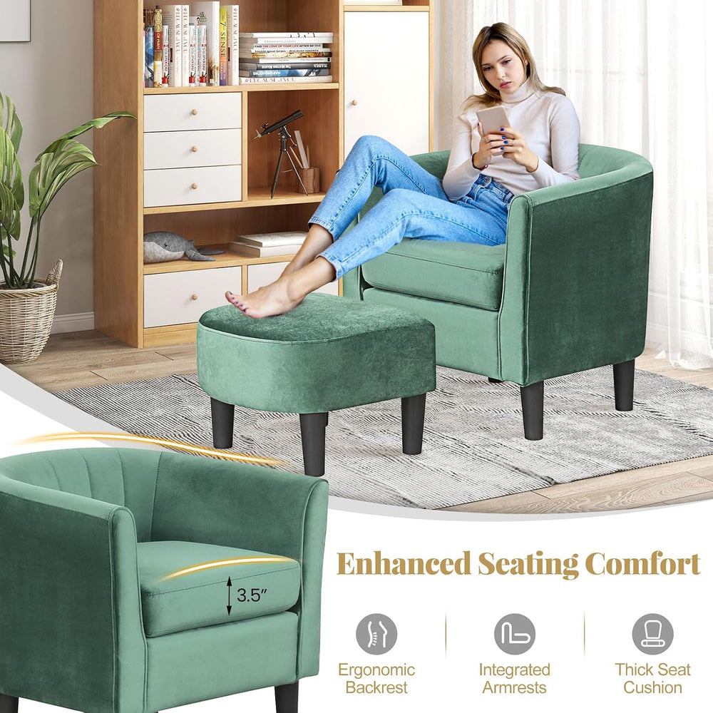 GOFLAME Accent Chair with Ottoman, Modern Velvet Fabric Barrel Chair with Foo...