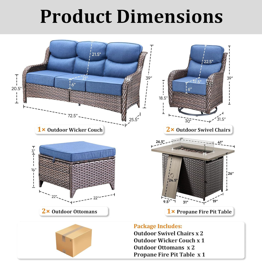 Luxury Patio Furniture Set with 42.5" Fire Pit Table, 6 Pieces High Back...