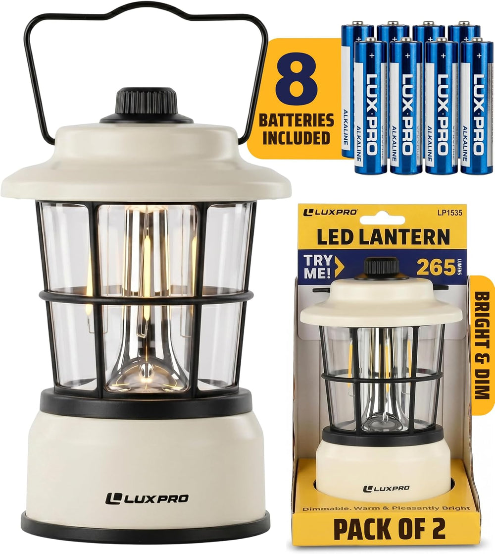 LUXPRO Retro Outdoor Lantern, Battery Lamp Camping Lantern, Beige, 2 Pack