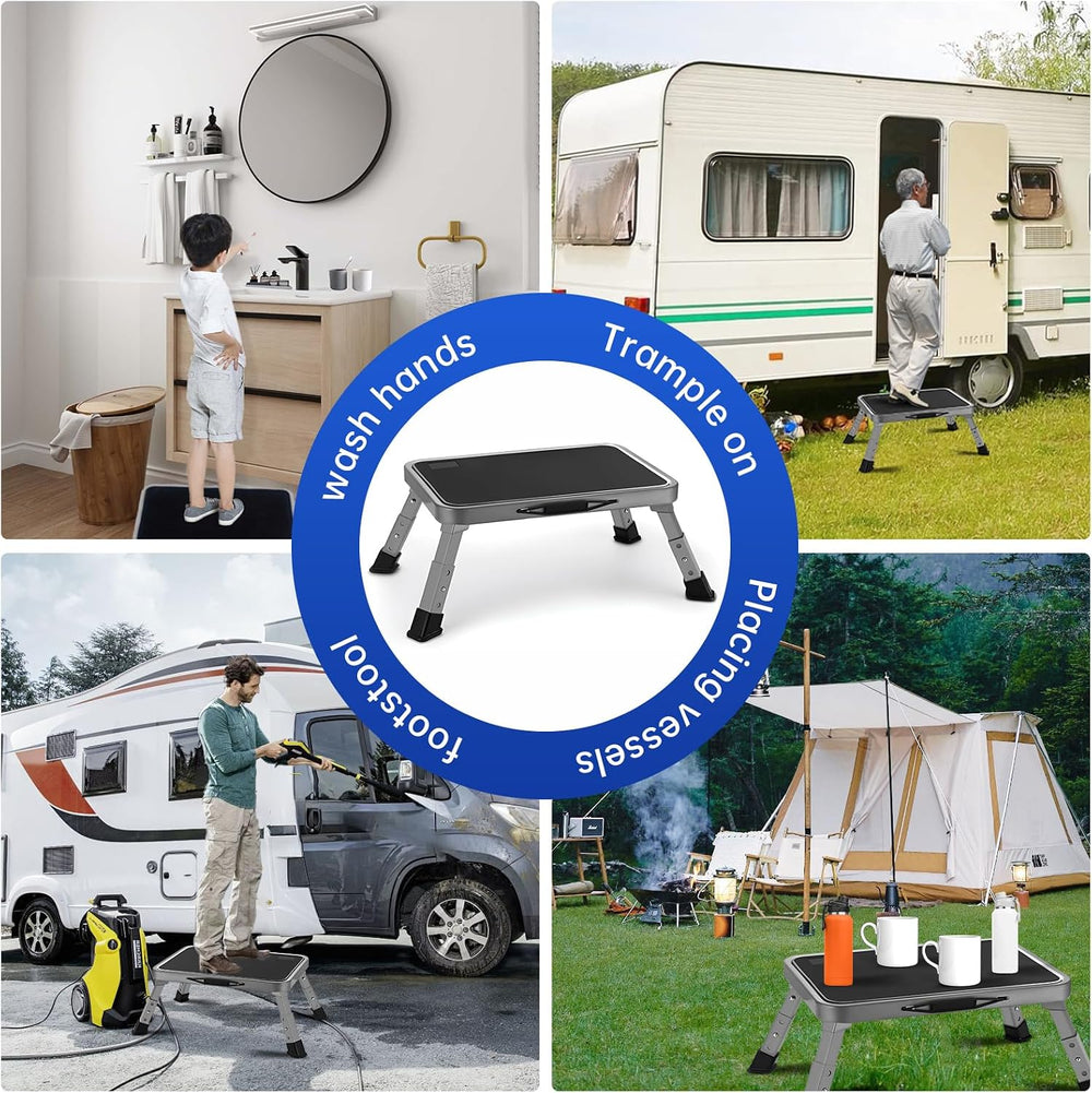 RV Step Stool Foldable 1-Step Ladder Sturdy Metal Stable Step Stool with a No...