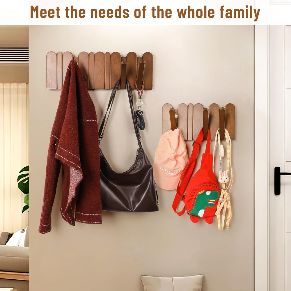 Wall Coat Rack for Entryway: Folding Wood 4 Hooks for Small Space