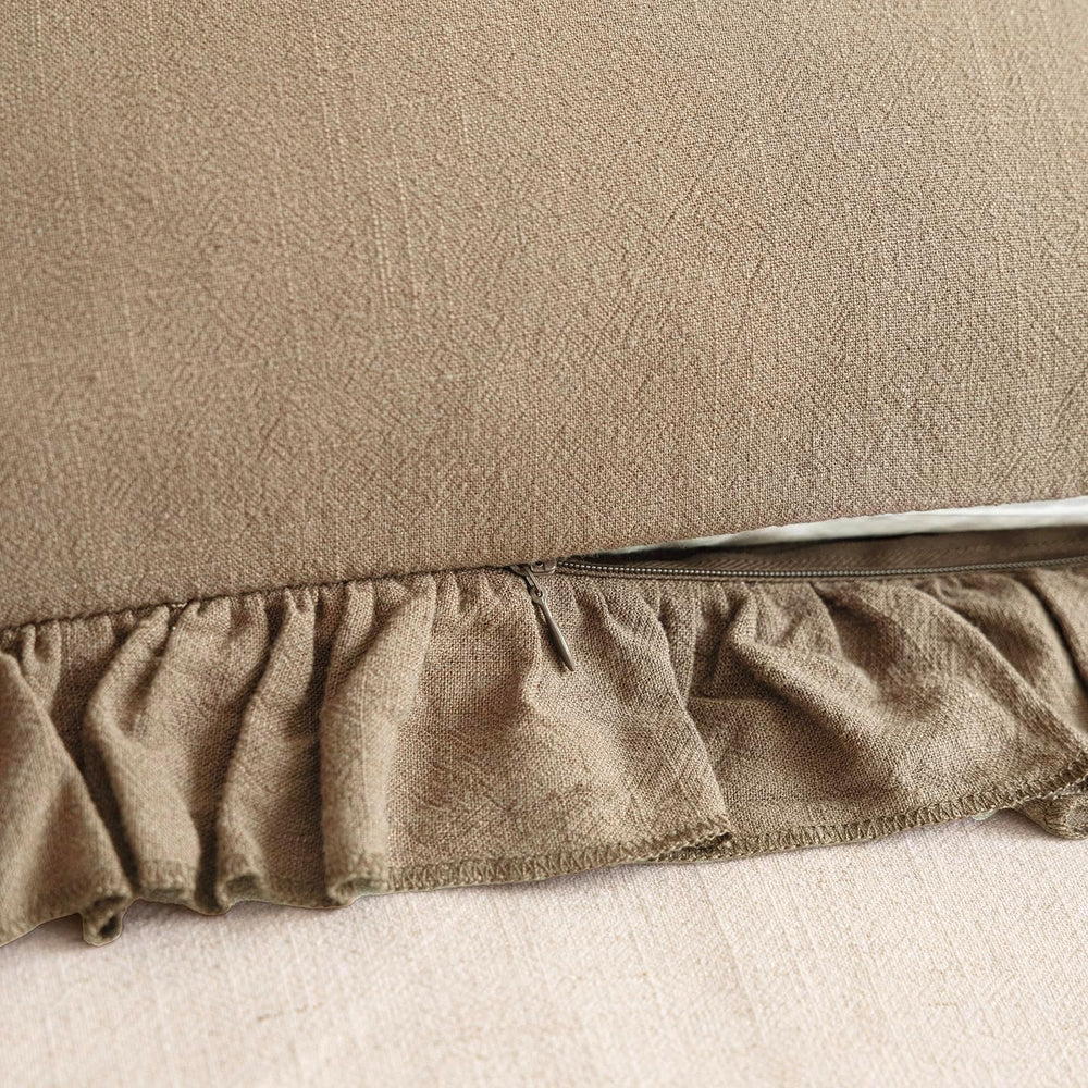 Foindtower Linen Fringe Ruffle Throw Pillow Covers 22×22 Inch Light Brown