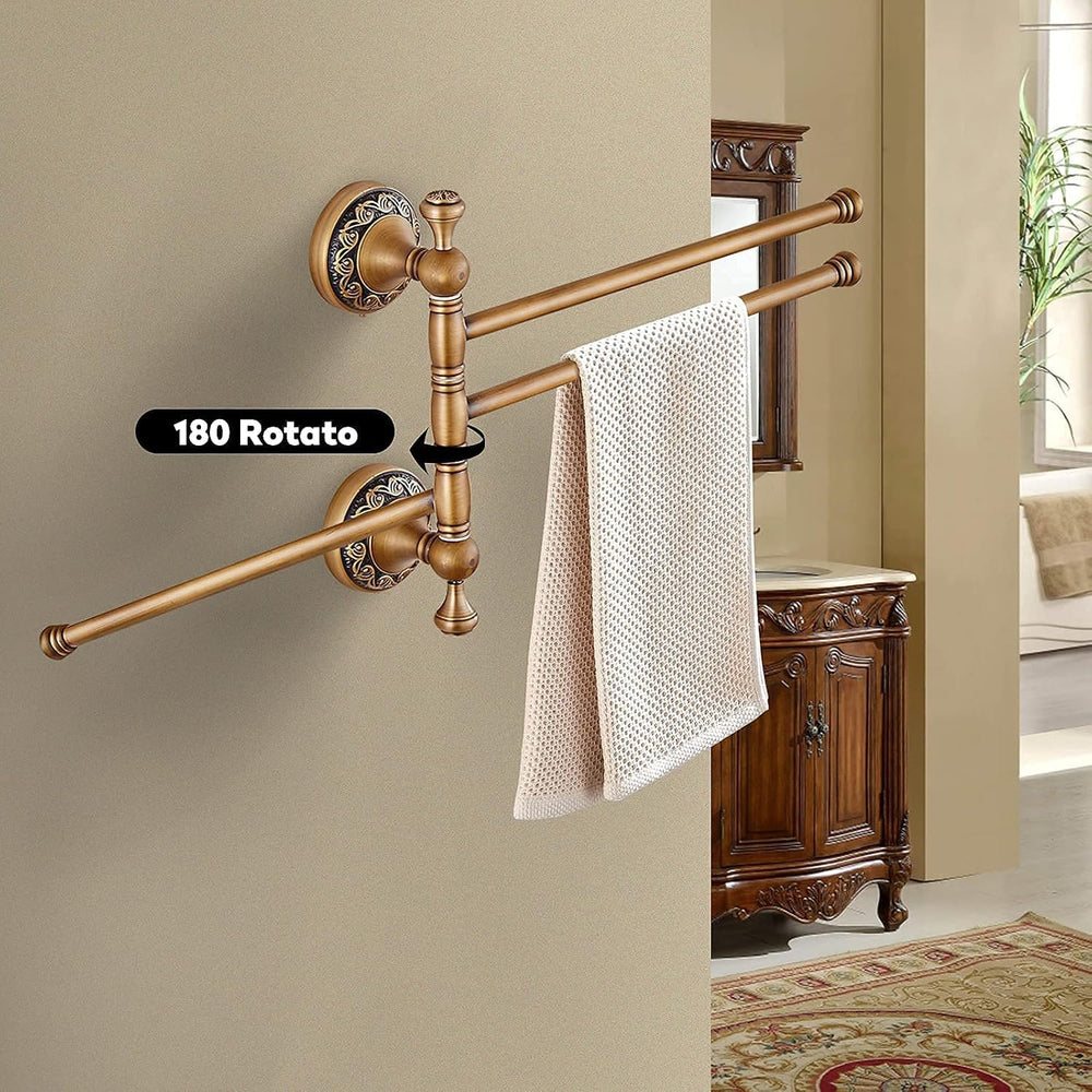 Leyden Swivel Towel Bar, Antique Brass 3 Arm Swing Towel Rack Towel Rotated B...