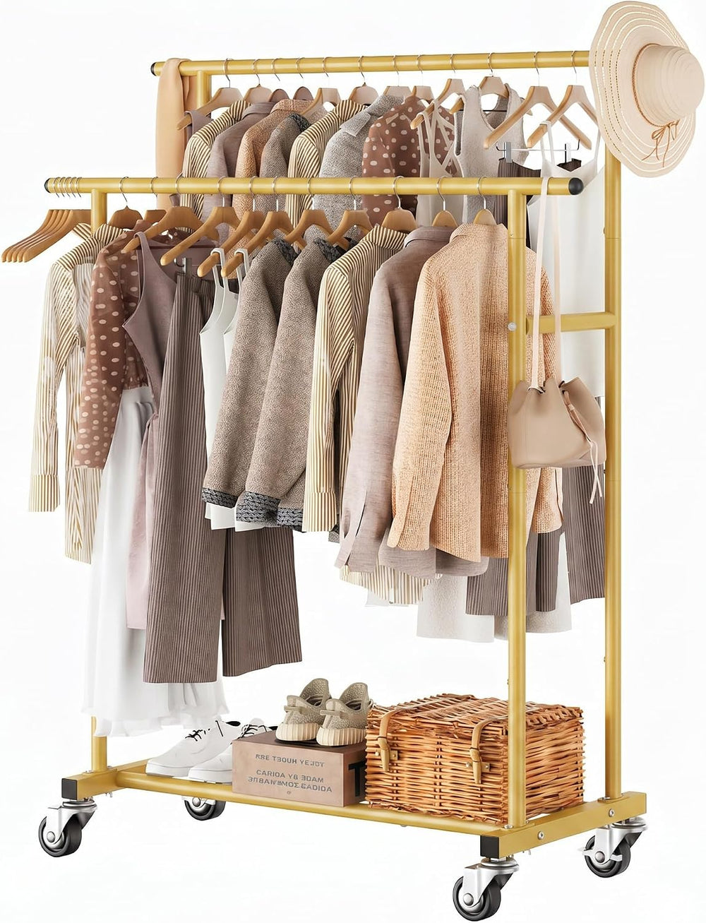 Calmootey Rolling Garment Rack, Sturdy Clothes Organizer for Bedroom