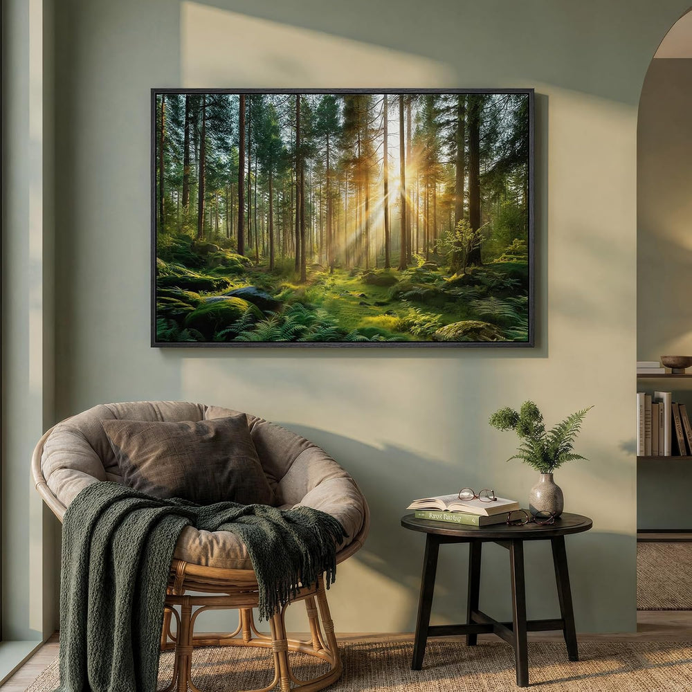 Framed Nature Forest Landscape Canvas Wall Art for Living Room, 24x36 Inch