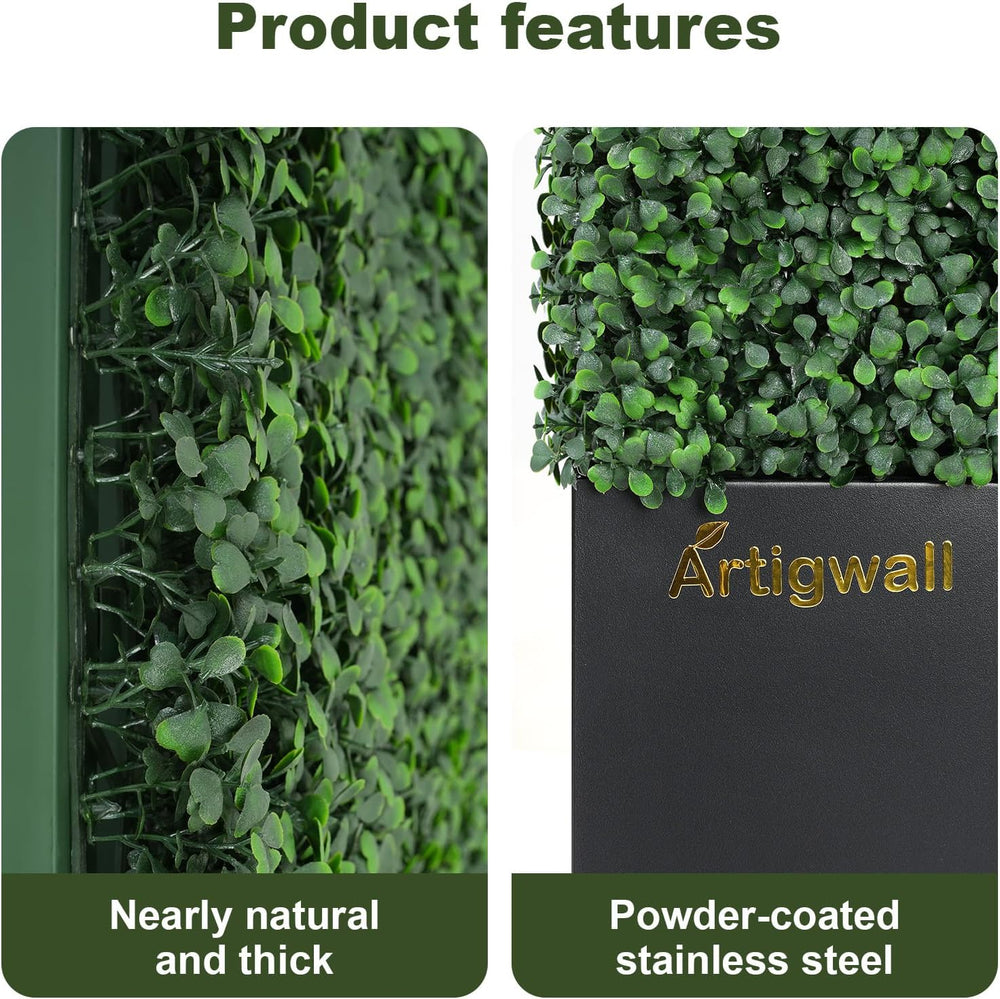 Artificial Boxwood Hedge Wall with Black Steel Planter Box