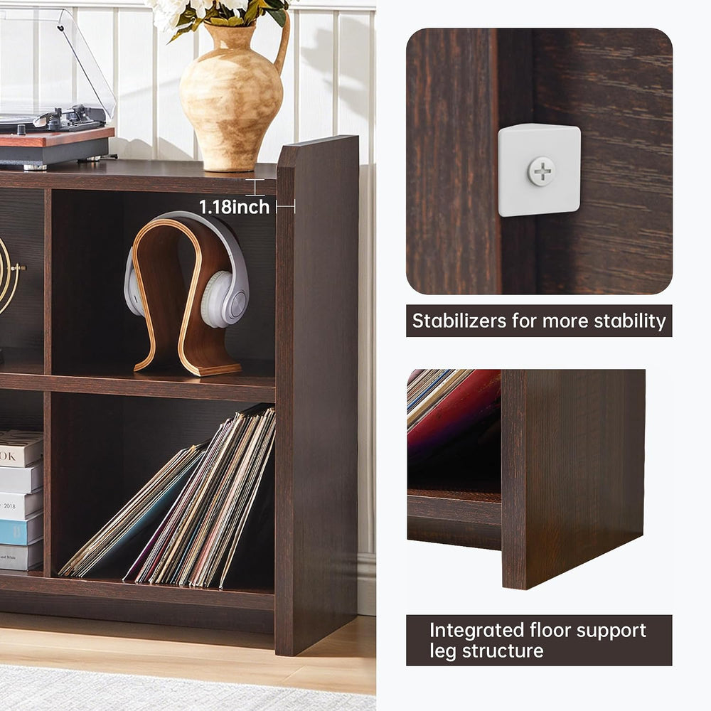 8 Cube Low Storage Organizer, 63" Long Horizontal Bookshelf, Dark Walnut