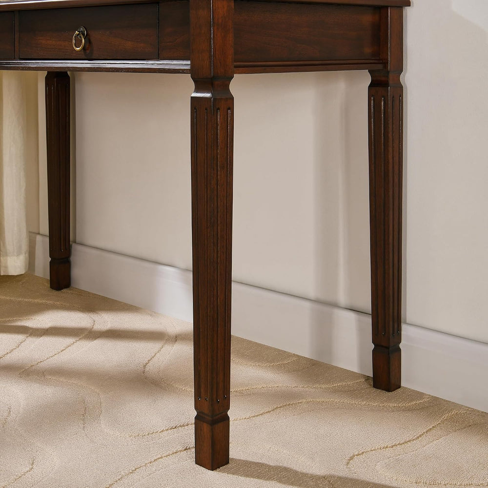 Solid Wood Writing Desk with 2 Drawers, 46"W Large Secretary Table