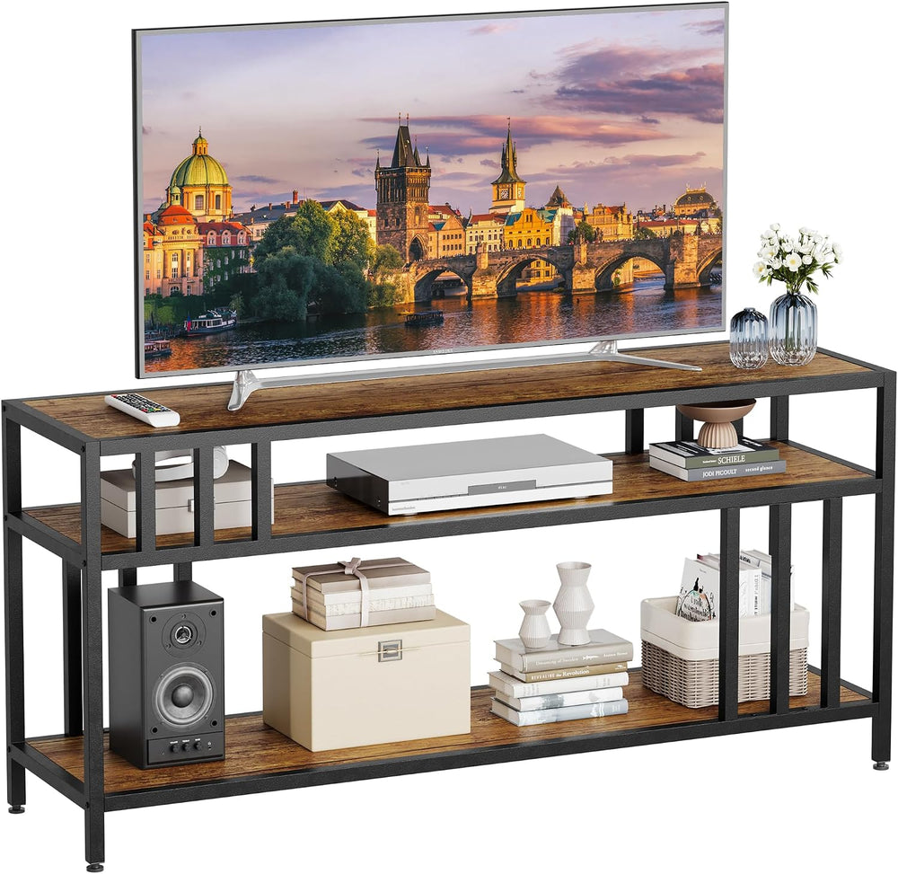GarveeHome 58" TV Stand up to 65", Quadruple-Tube Support, Rustic B...
