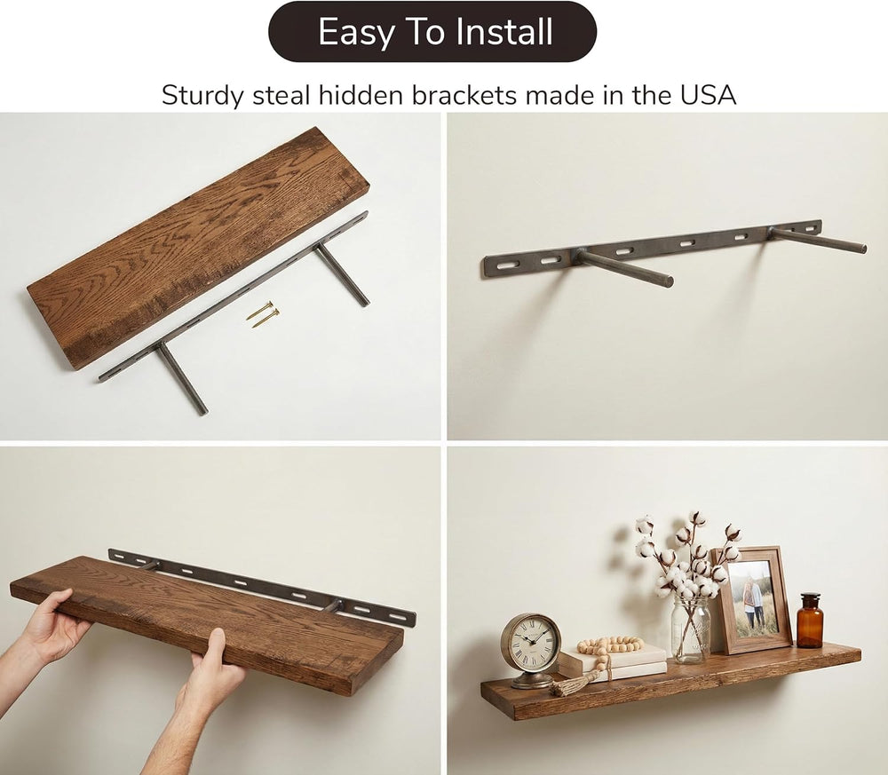 Rustic Floating Shelves for Wall - Solid Wood Oak Floating Shelf, Thick Wood ...