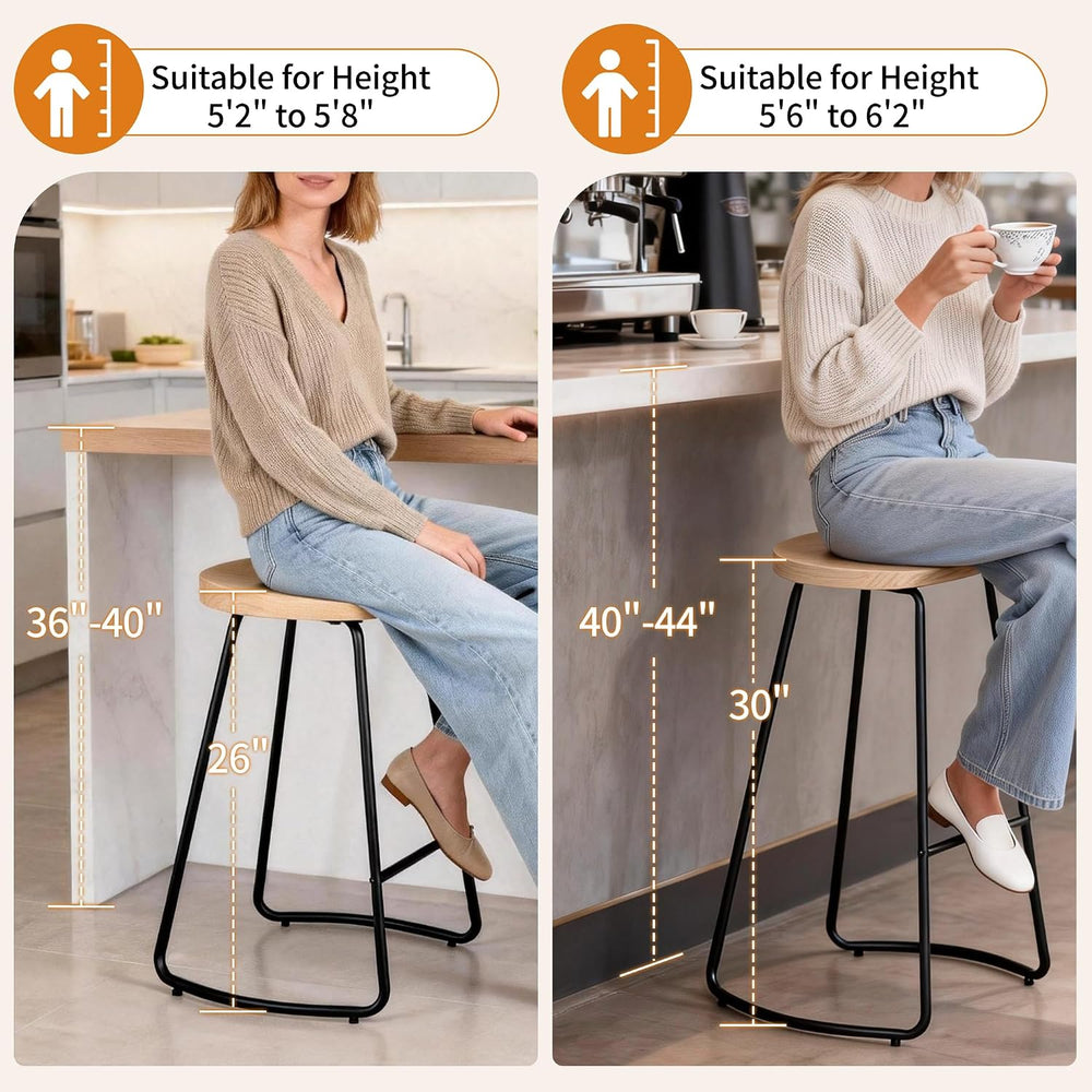 HeuGah 26" Wood Bar Stools Set of 4, Rustic Backless Saddle Counter Stools