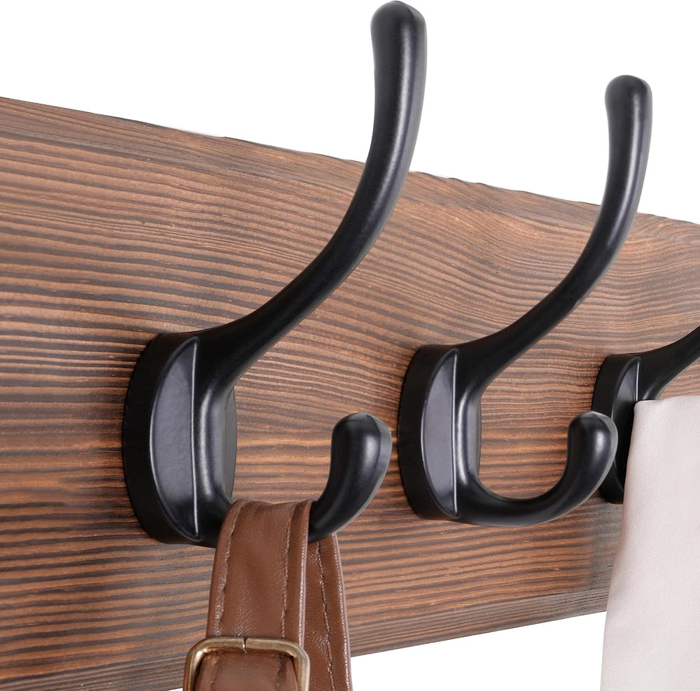 SKOLOO Rustic Wall Mounted Coat Rack, 10 Hooks, 38", Solid Wood, Brown