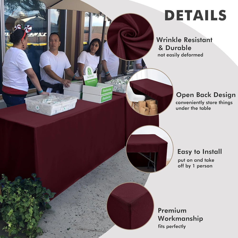 Open Back Fitted Table Cloths For 6 Foot Rectangle Tables Burgundy 2 Pcs