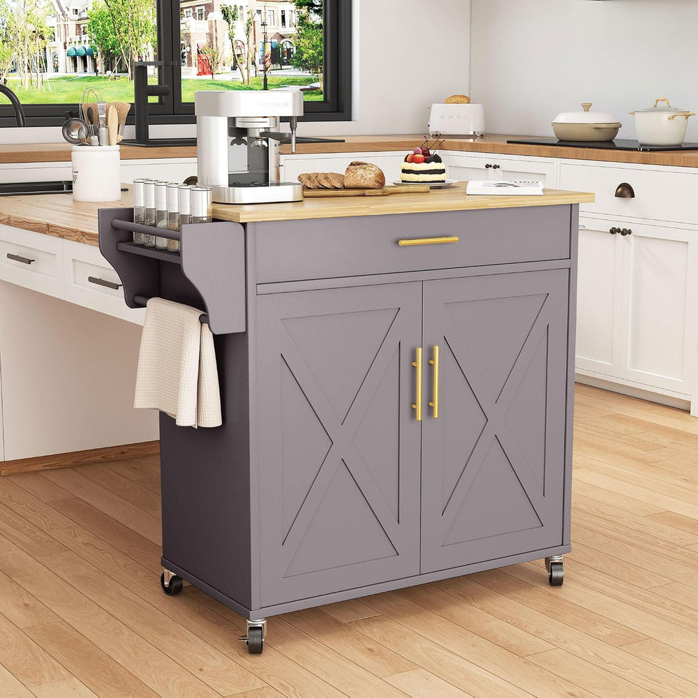 Kitchen Island with Storage, Rolling Island Table with Drop Leaf