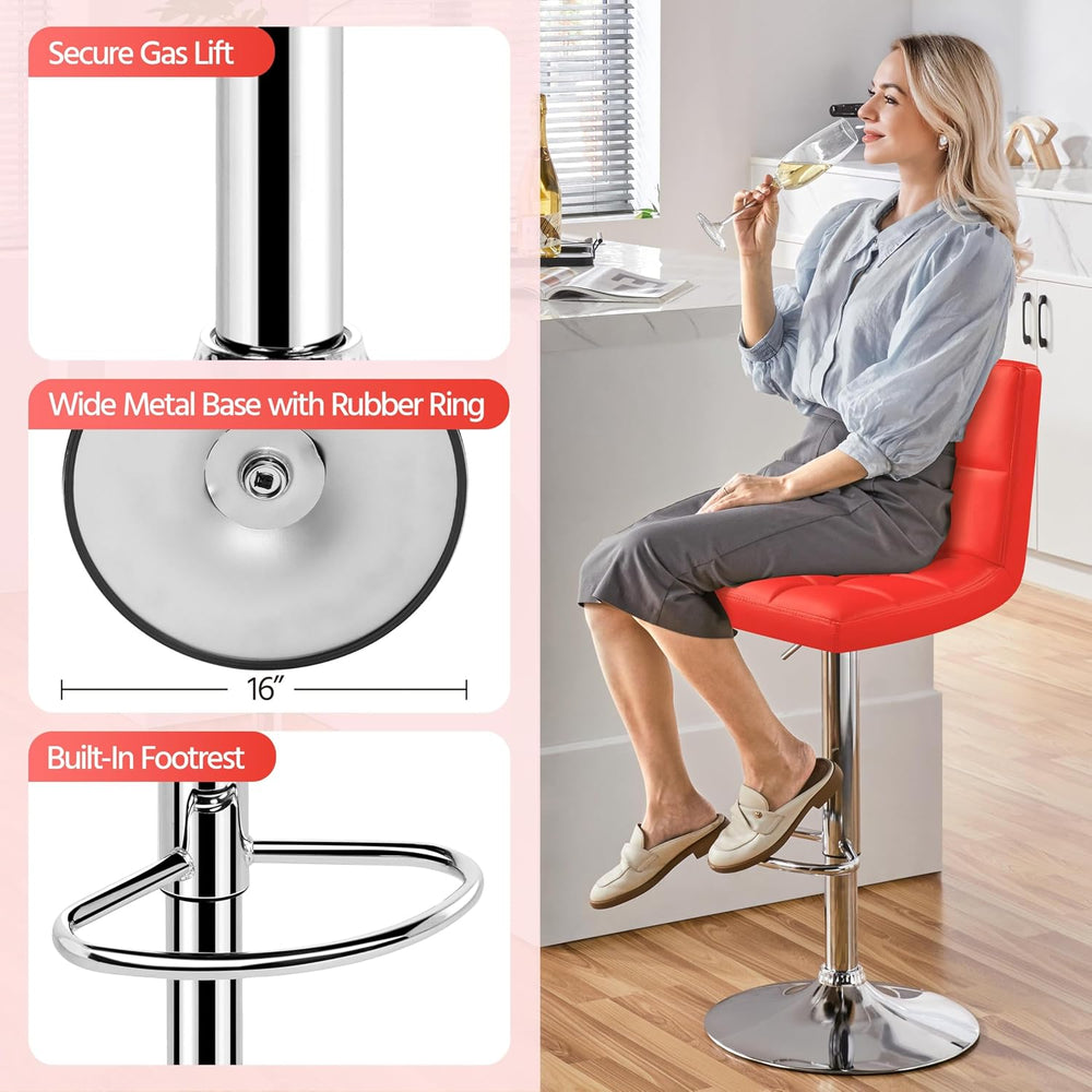 Topeakmart Bar Stools Set of 4 Height Adjustable Bar Chairs Red