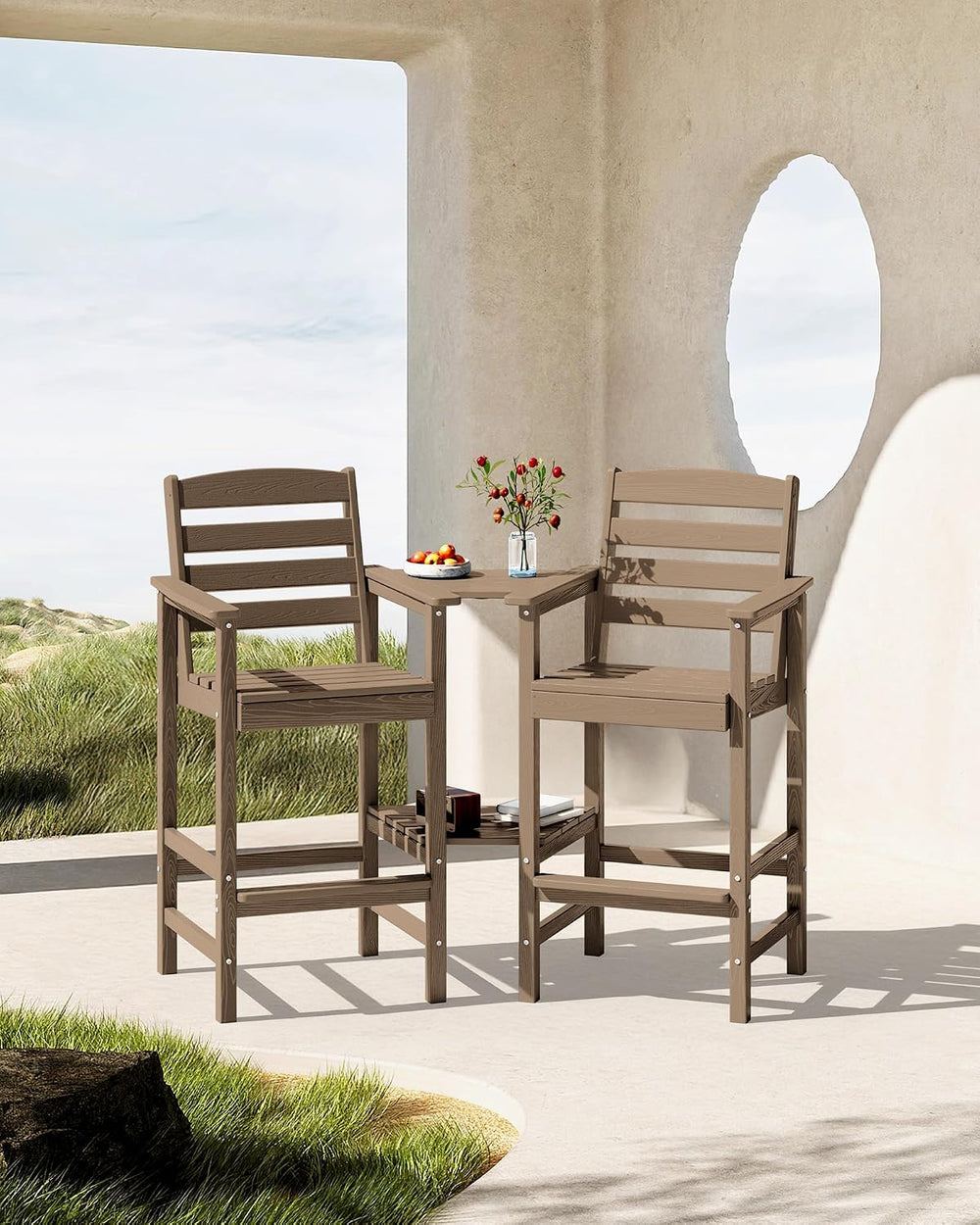 SERWALL Tall Adirondack Chairs Set of 2 with Connecting Table, Coffee