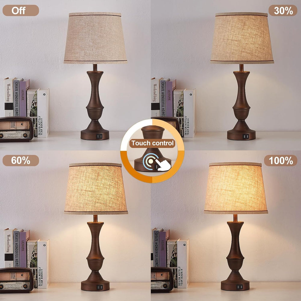 Luvkczc Touch Table Lamps Set of 2, 22" Tall Bedside Lamps with USB C+A ...