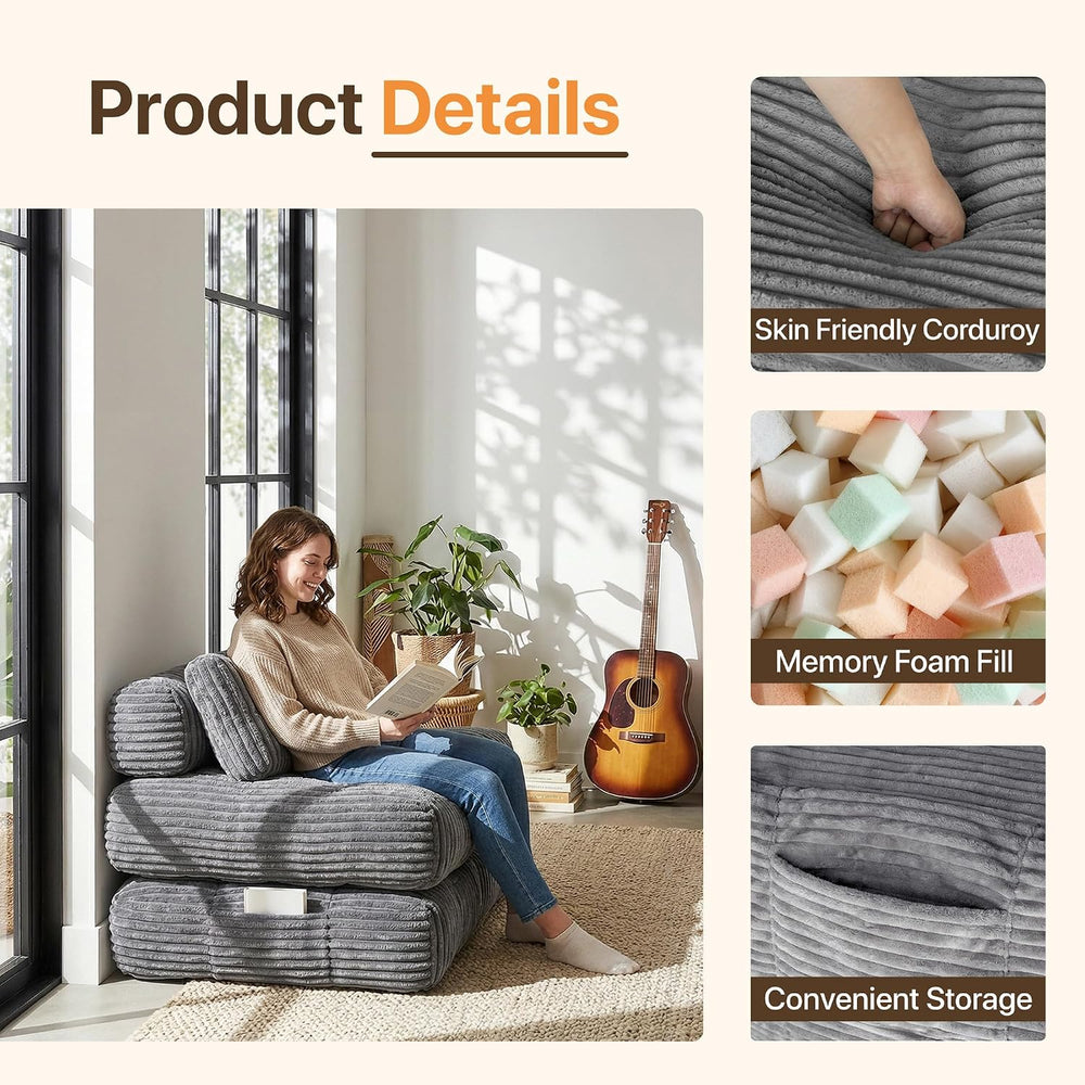 Boneless Chair Folding Sofa Bed, Sleeper Chair, Dark Grey, Single